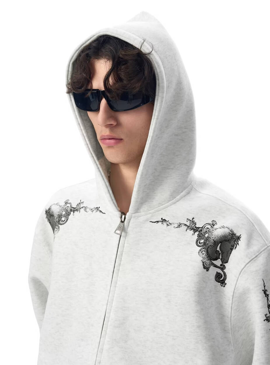 JHYQ Vine Horse Cropped Zip Up Hoodie