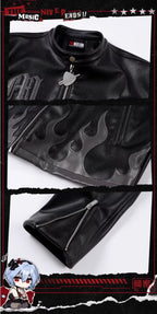 MEDM x EVA NEVER END Flame Character Portraits PU Leather Biker Jacket
