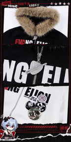 MEDM x EVA NEVER END Character Print Logo Embroidered Fur Hood Zip Up Hoodie