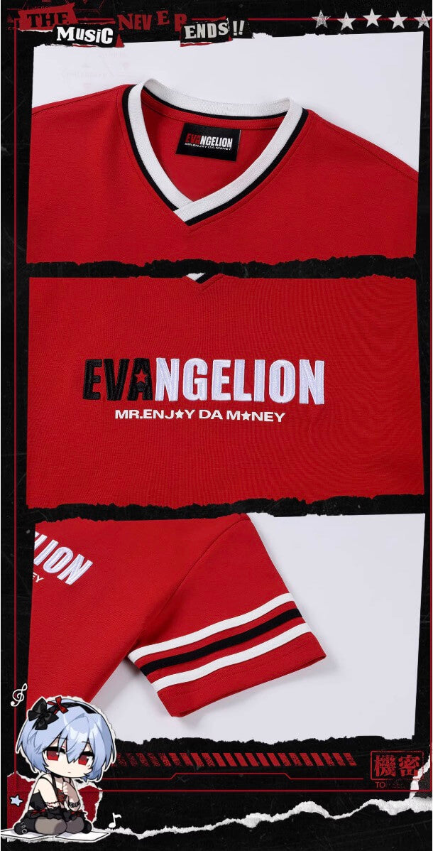 MEDM x EVA NEVER END Character Sketch Print Name Embroidered V Neck Tee