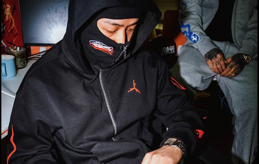 TGFCLUB Flame Pattern Masked Zip Up Hoodie