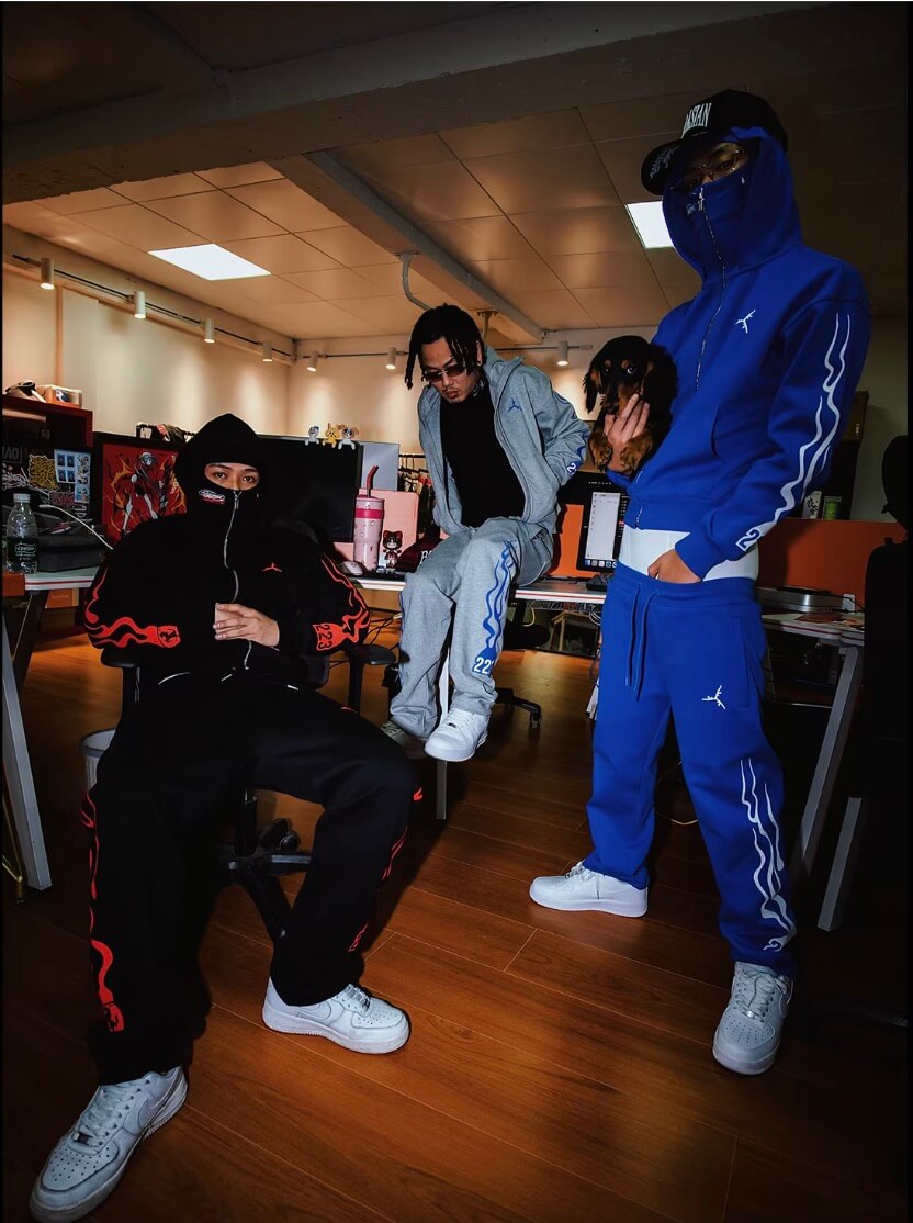 TGFCLUB Flame Pattern Masked Zip Up Hoodie