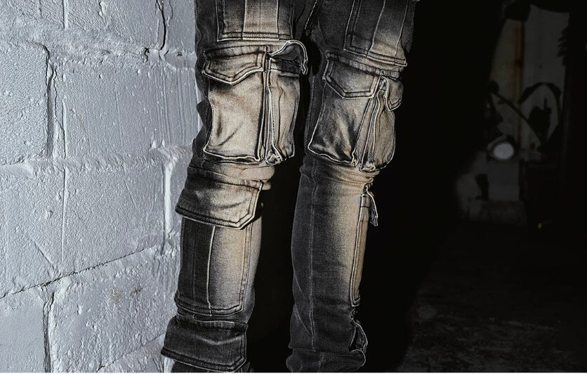 TGFCLUB Multi Pocket Washed Skinny Jeans