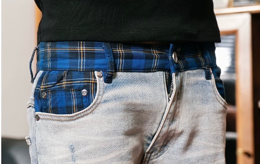 TGFCLUB Plaid Patchwork Waistband Skinny Jeans