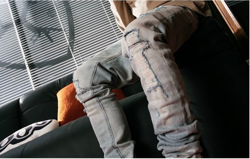 TGFCLUB Plaid Patchwork Waistband Skinny Jeans