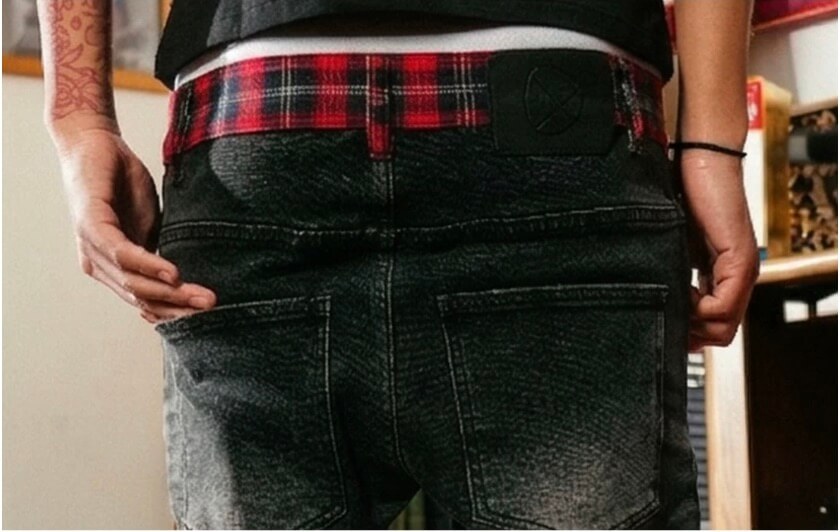 TGFCLUB Plaid Patchwork Waistband Skinny Jeans