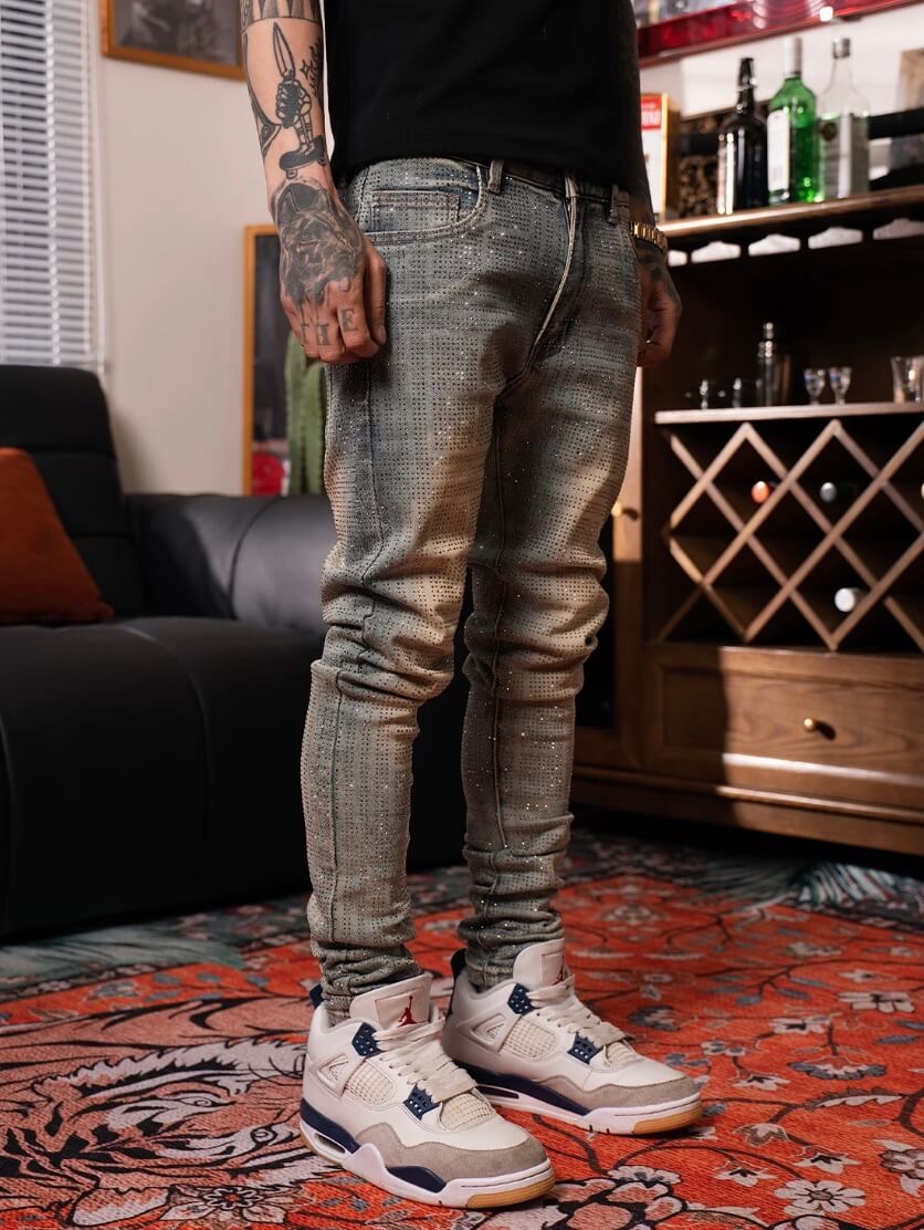TGFCLUB All Over Rhinestone Skinny Jeans
