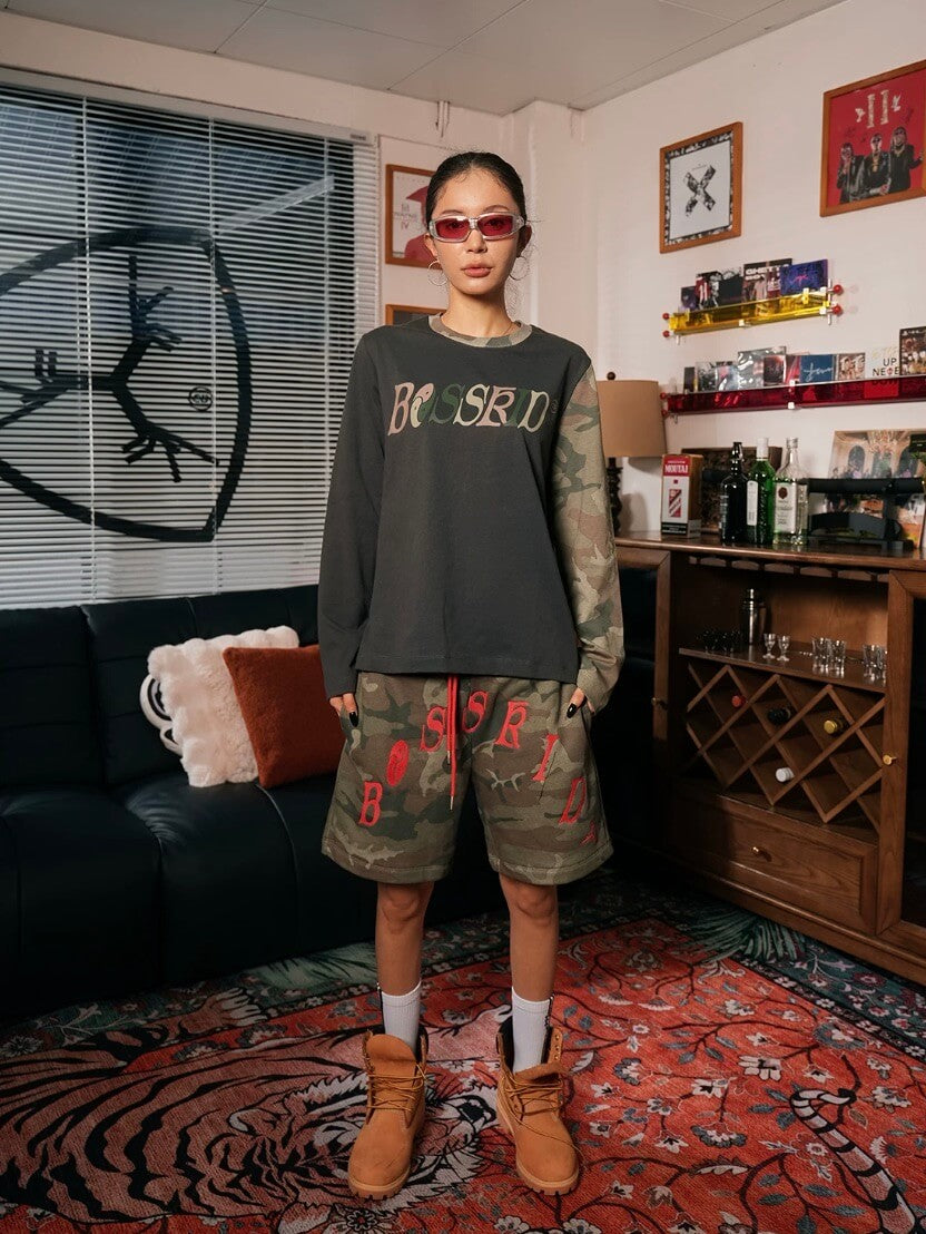 TGFCLUB Color Block Camo Slim Fit Long Sleeve Tee
