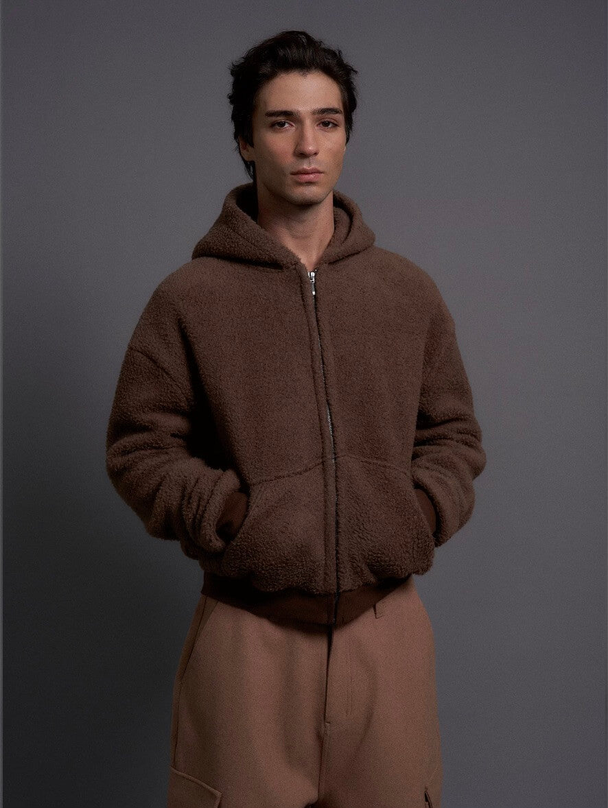 LIBERAFIT Wool Sherpa Hooded Zip Up Jacket