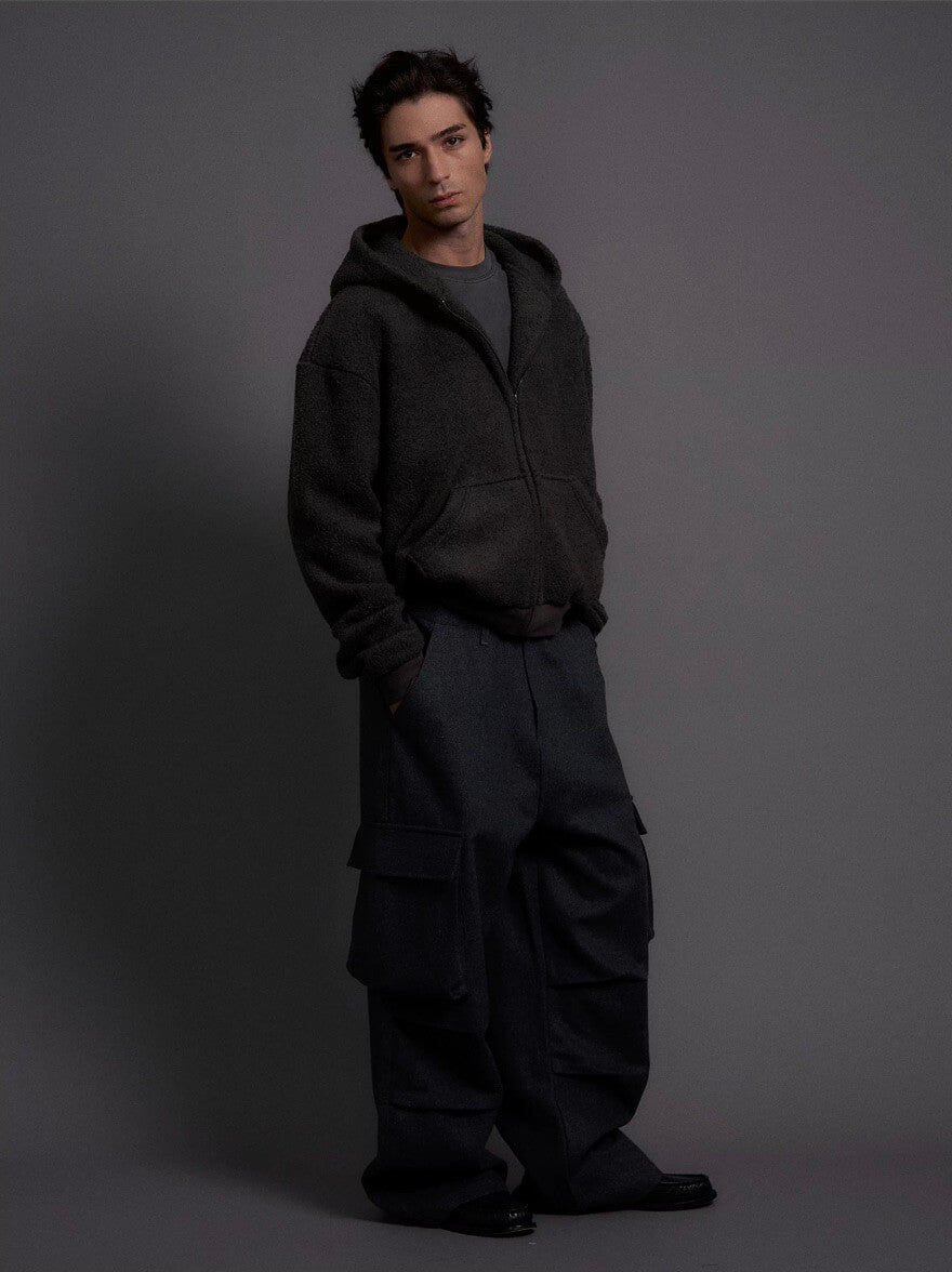 LIBERAFIT Wool Sherpa Hooded Zip Up Jacket