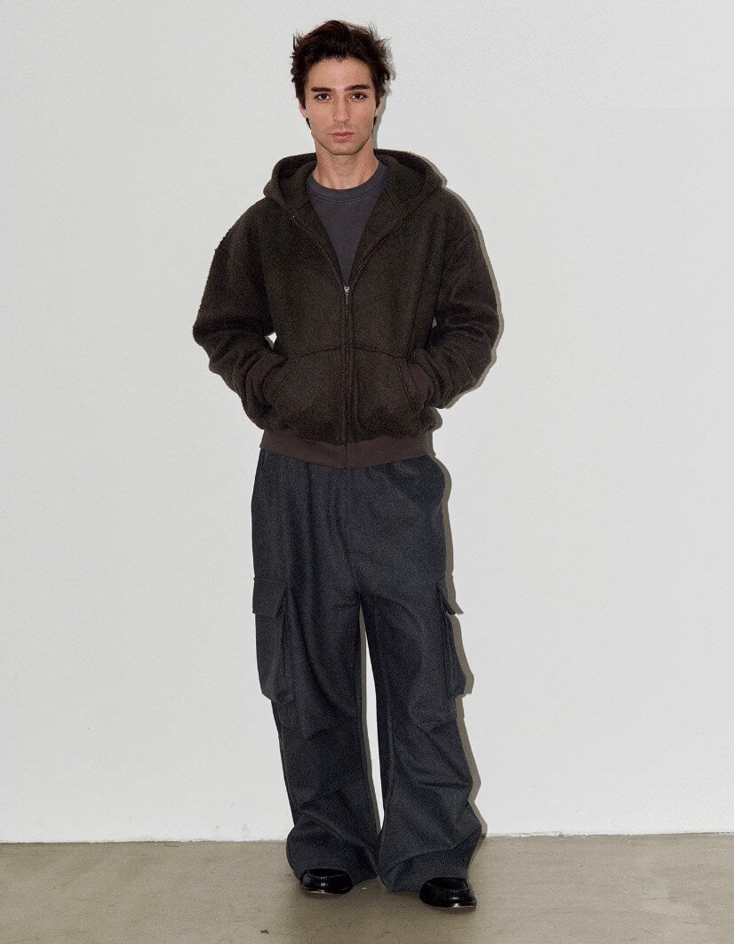 LIBERAFIT Wool Sherpa Hooded Zip Up Jacket