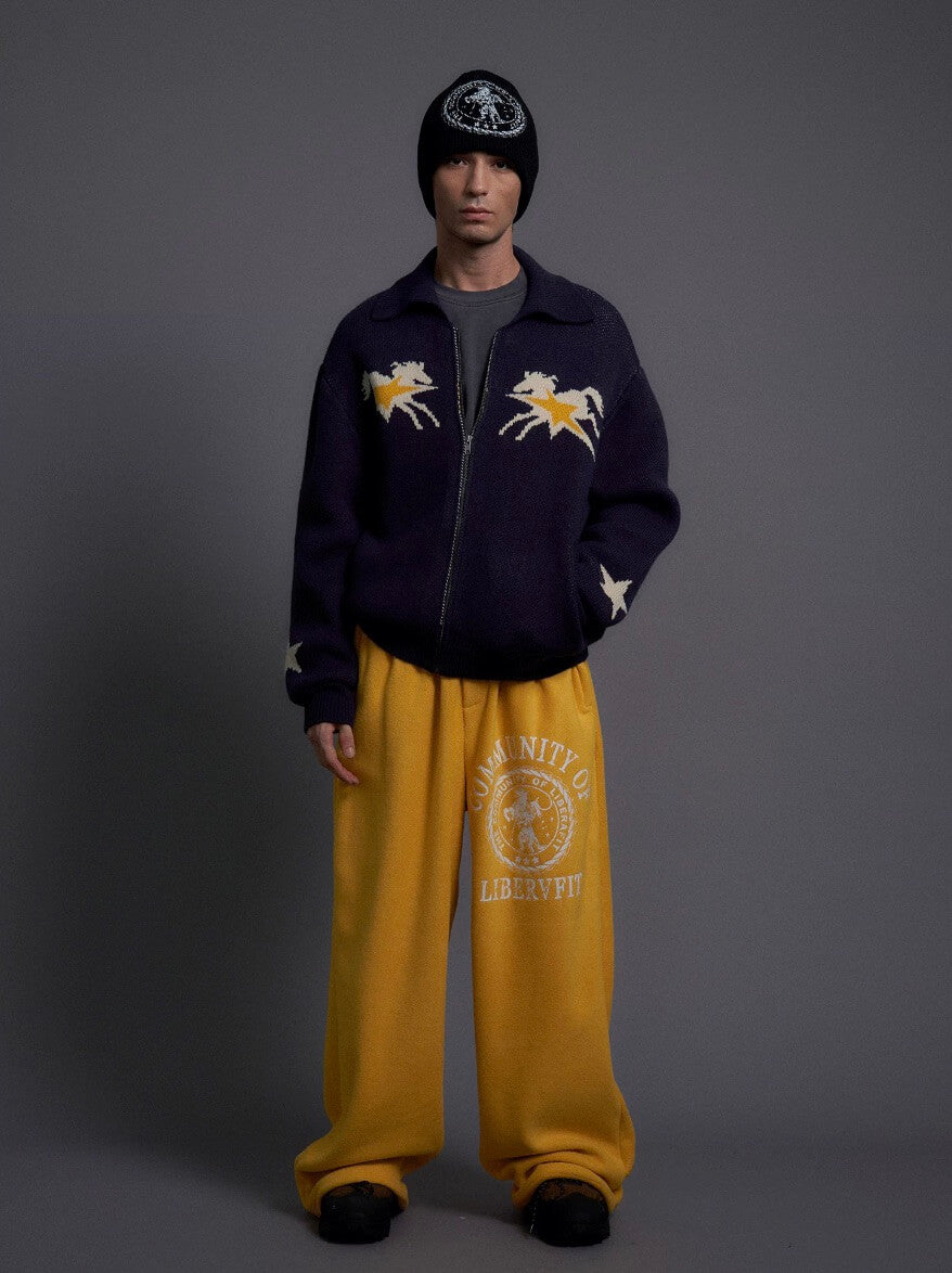 LIBERAFIT Cowboy Star Jacquard Zip Up Cowichan Cardigan