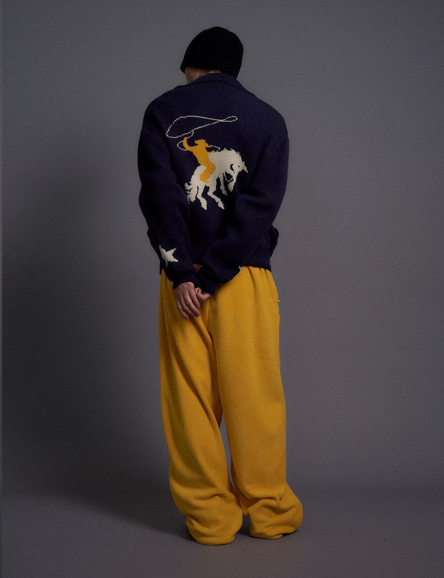 LIBERAFIT Cowboy Star Jacquard Zip Up Cowichan Cardigan