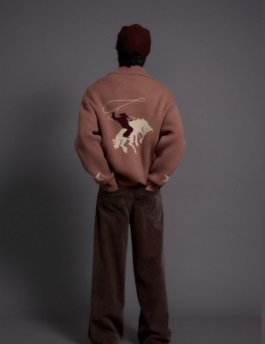 LIBERAFIT Cowboy Star Jacquard Zip Up Cowichan Cardigan