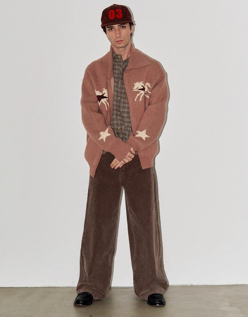 LIBERAFIT Cowboy Star Jacquard Zip Up Cowichan Cardigan
