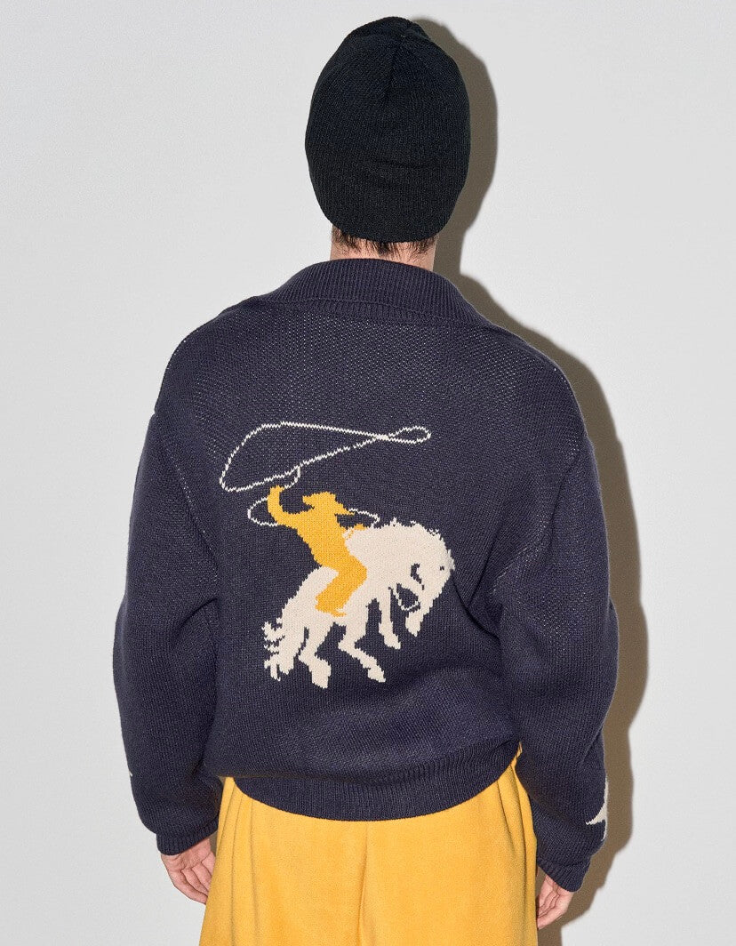 LIBERAFIT Cowboy Star Jacquard Zip Up Cowichan Cardigan