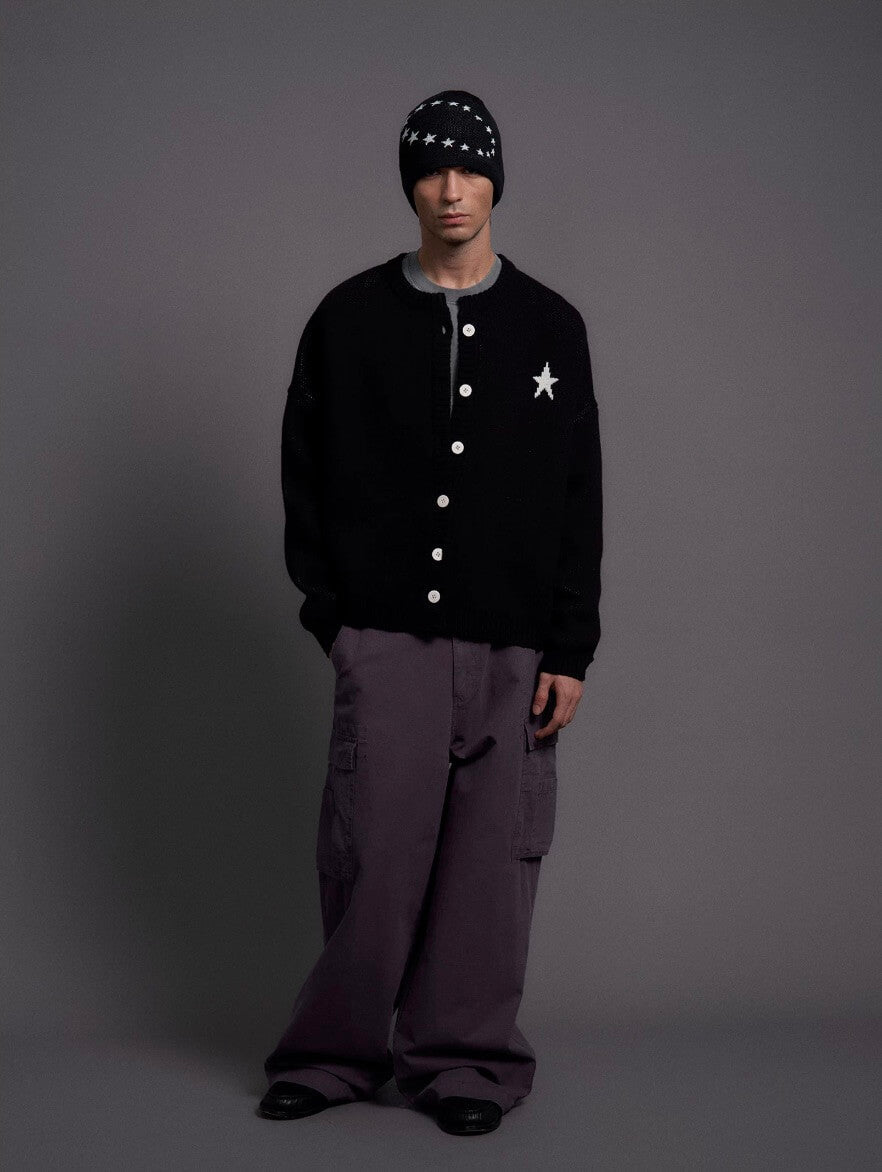 LIBERAFIT Star Jacquard Button Front Cowichan Cardigan