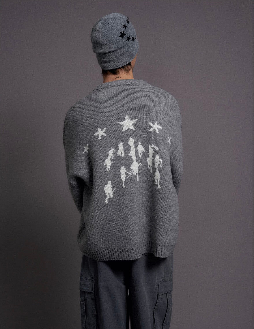 LIBERAFIT Star Jacquard Button Front Cowichan Cardigan