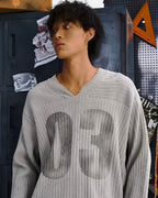 LIBERAFIT V Neck Ribbed Knit Long Sleeve Sweater