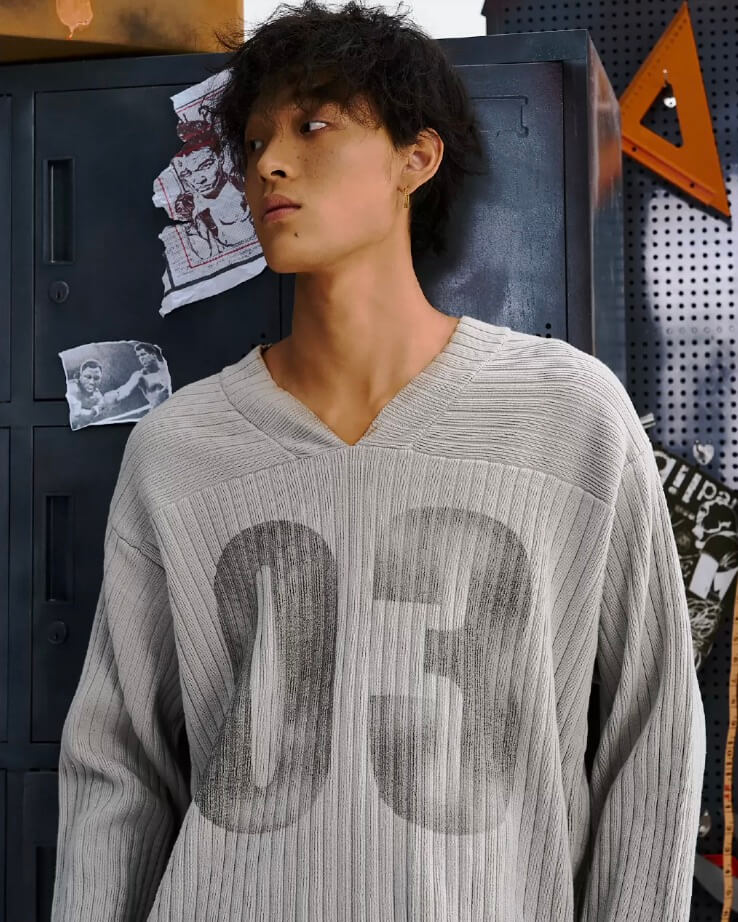 LIBERAFIT V Neck Ribbed Knit Long Sleeve Sweater