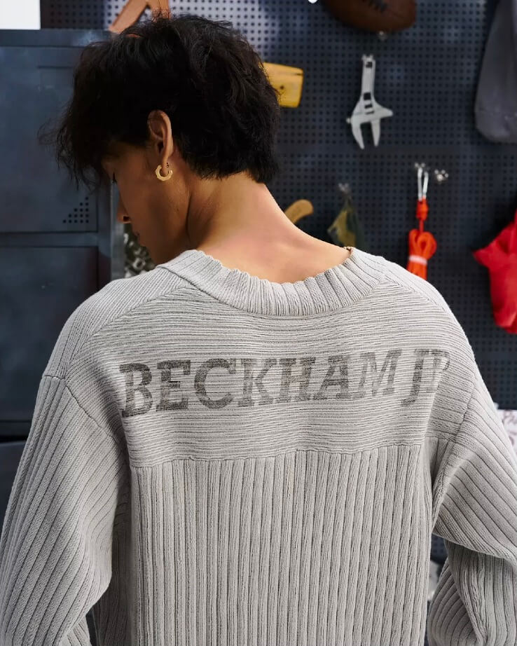 LIBERAFIT V Neck Ribbed Knit Long Sleeve Sweater