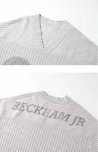 LIBERAFIT V Neck Ribbed Knit Long Sleeve Sweater