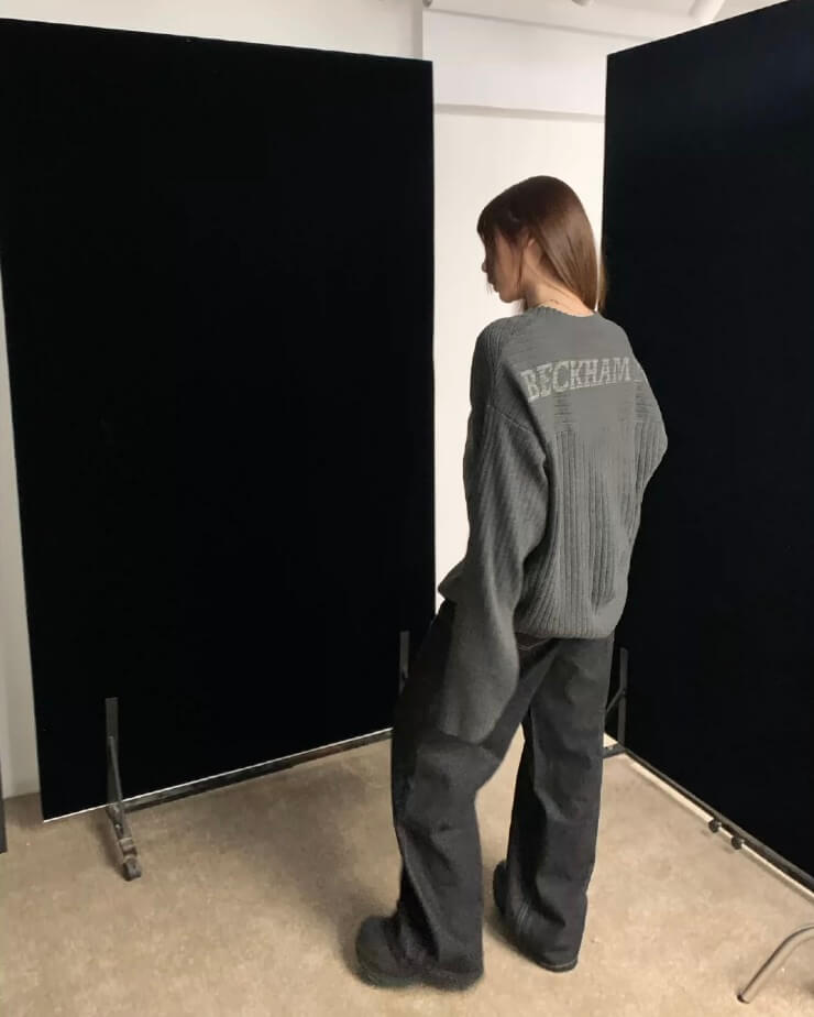 LIBERAFIT V Neck Ribbed Knit Long Sleeve Sweater