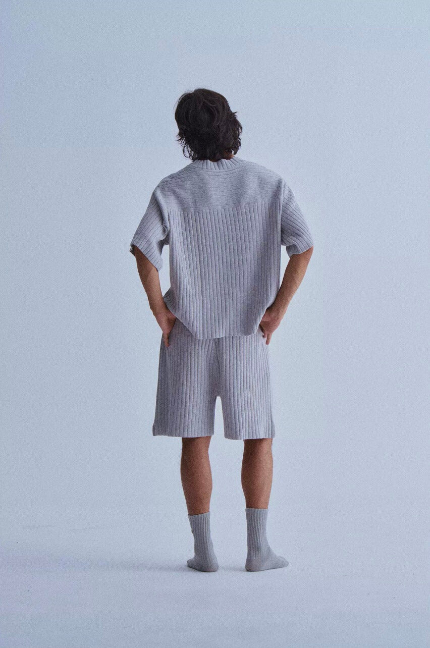 LIBERAFIT V Neck Ribbed Knit Short Sleeve Sweater