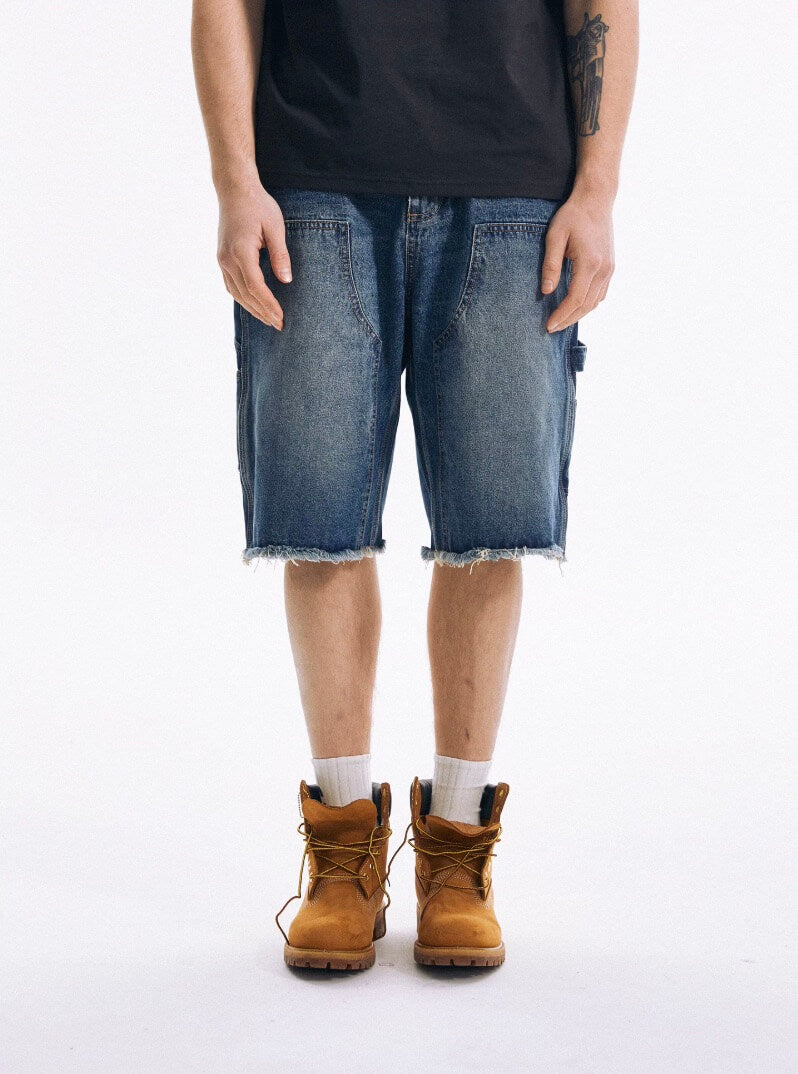 LIBERAFIT Double Knee Washed Denim Shorts