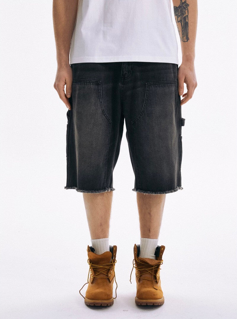 LIBERAFIT Double Knee Washed Denim Shorts