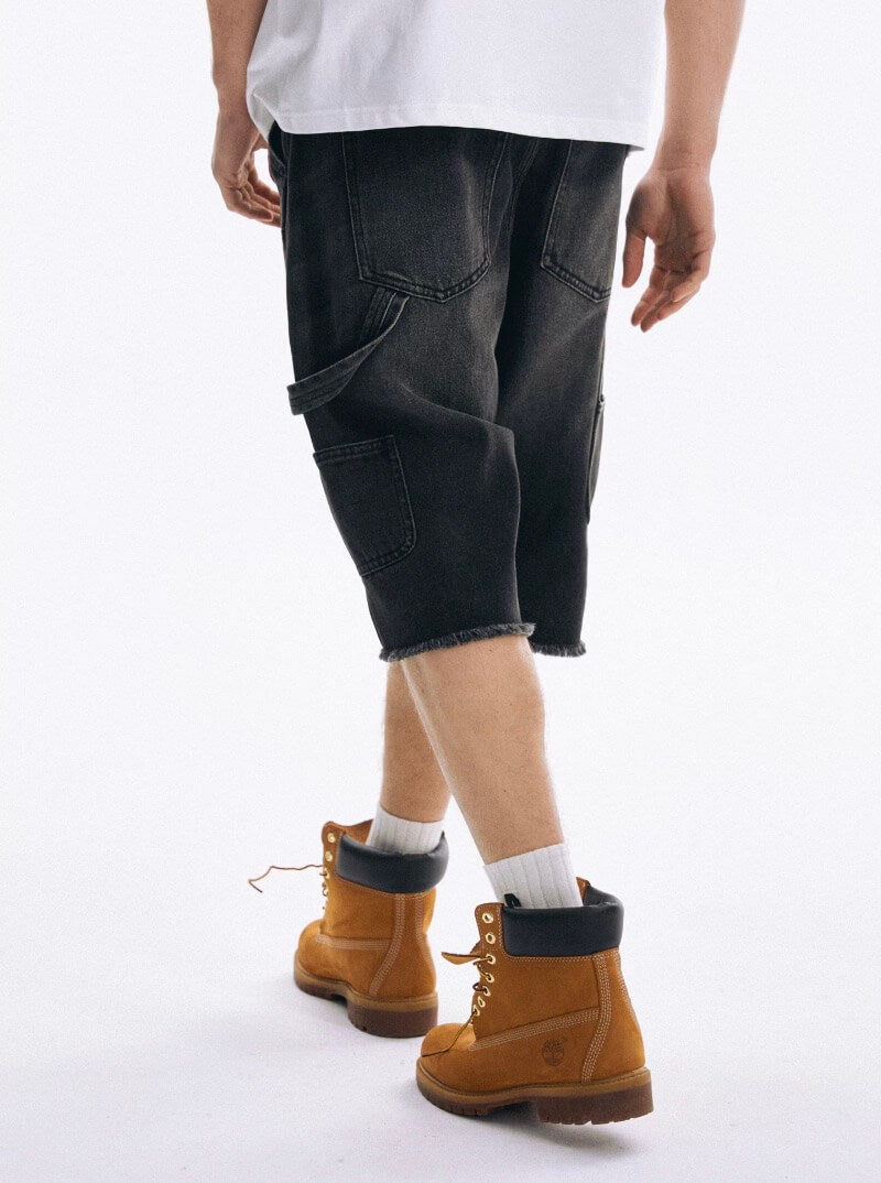 LIBERAFIT Double Knee Washed Denim Shorts
