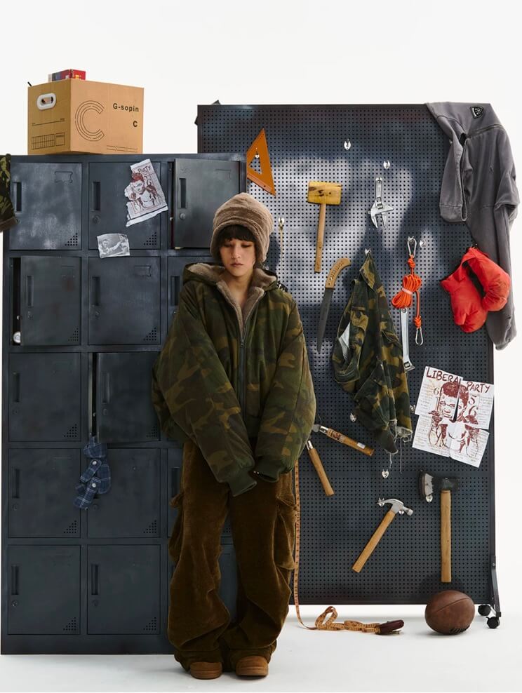 LIBERAFIT Waffle Texture Corduroy Flap Pocket Baggy Cargo Pants