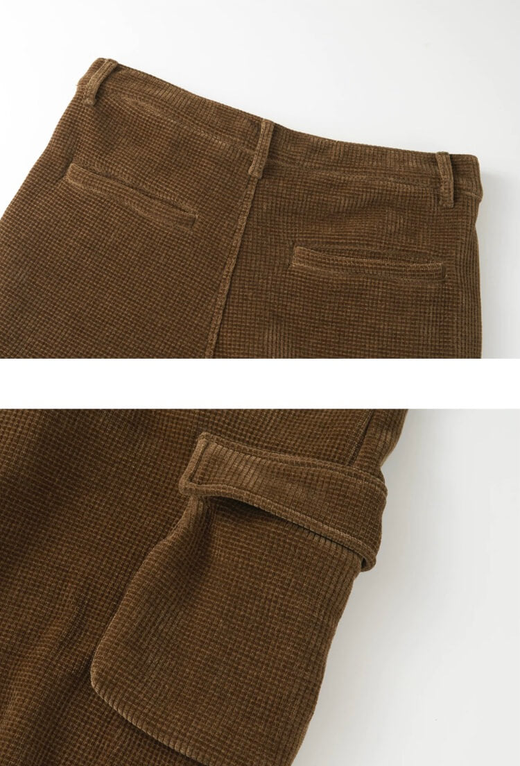 LIBERAFIT Waffle Texture Corduroy Flap Pocket Baggy Cargo Pants