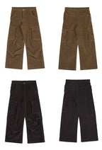 LIBERAFIT Waffle Texture Corduroy Flap Pocket Baggy Cargo Pants