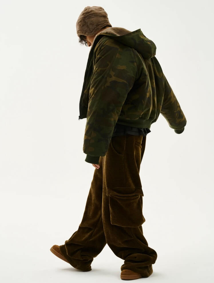 LIBERAFIT Waffle Texture Corduroy Flap Pocket Baggy Cargo Pants