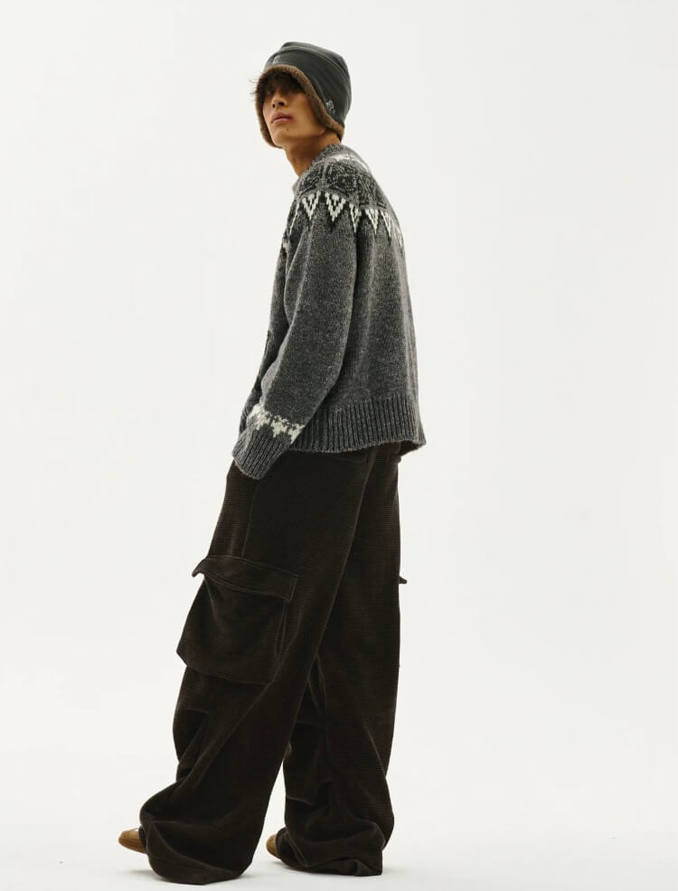 LIBERAFIT Waffle Texture Corduroy Flap Pocket Baggy Cargo Pants