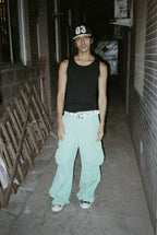 LIBERAFIT Dyed Nylon Pleated Flap Pocket Baggy Cargo Pants