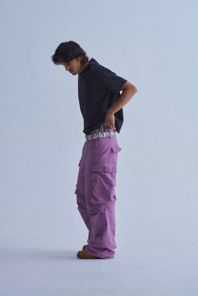 LIBERAFIT Dyed Nylon Pleated Flap Pocket Baggy Cargo Pants