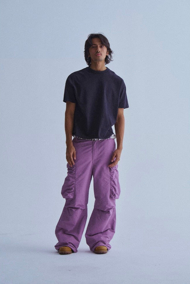 LIBERAFIT Dyed Nylon Pleated Flap Pocket Baggy Cargo Pants