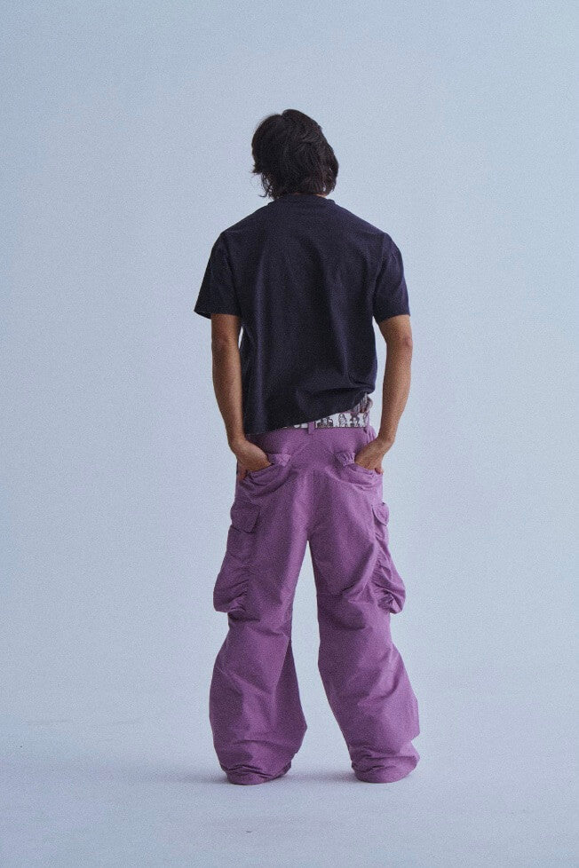 LIBERAFIT Dyed Nylon Pleated Flap Pocket Baggy Cargo Pants