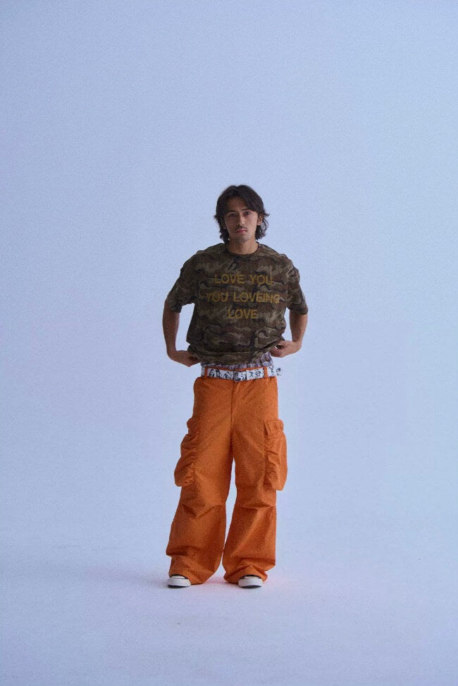 LIBERAFIT Dyed Nylon Pleated Flap Pocket Baggy Cargo Pants