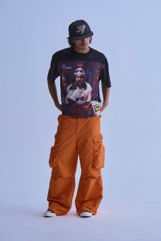 LIBERAFIT Dyed Nylon Pleated Flap Pocket Baggy Cargo Pants