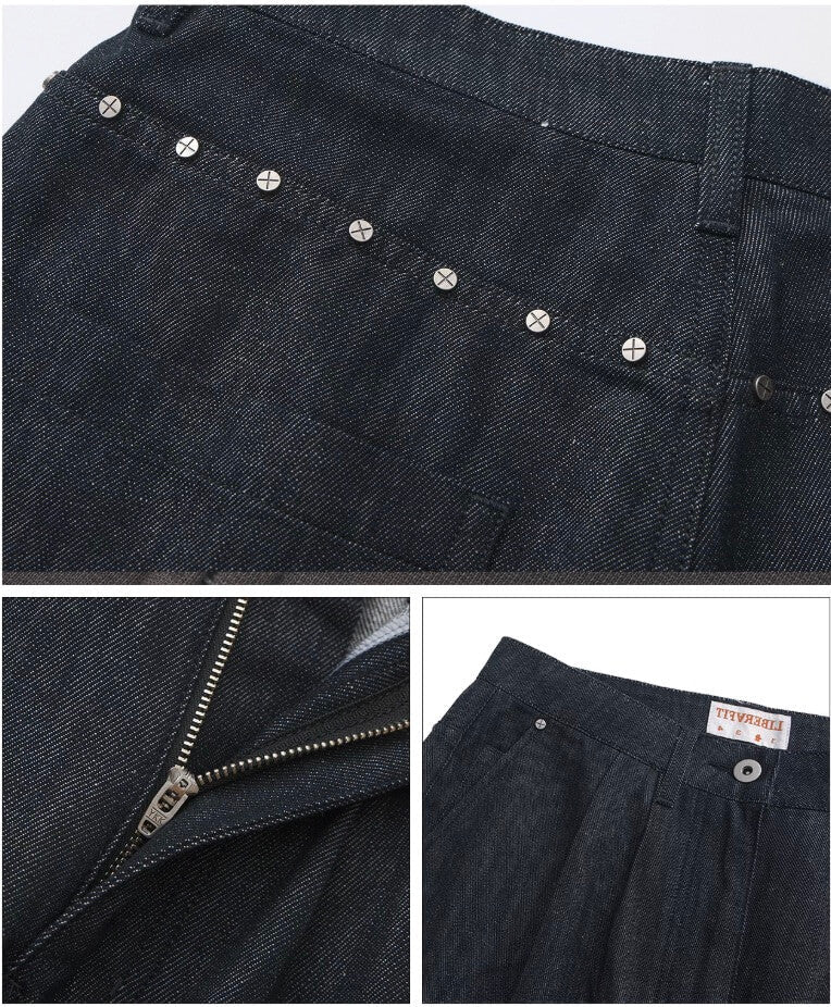 LIBERAFIT Raw Denim Pleated Dress Baggy Jeans