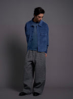 LIBERAFIT Wool Tweed Grid Pattern Pleated Baggy Trousers