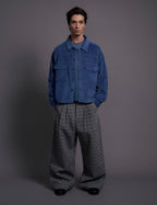 LIBERAFIT Wool Tweed Grid Pattern Pleated Baggy Trousers