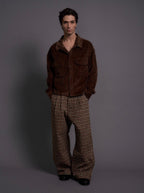 LIBERAFIT Wool Tweed Grid Pattern Pleated Baggy Trousers