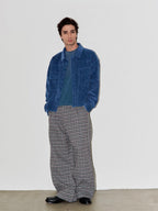 LIBERAFIT Wool Tweed Grid Pattern Pleated Baggy Trousers