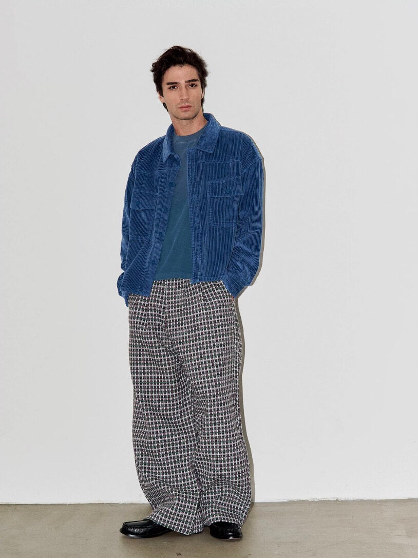 LIBERAFIT Wool Tweed Grid Pattern Pleated Baggy Trousers
