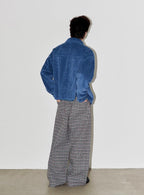 LIBERAFIT Wool Tweed Grid Pattern Pleated Baggy Trousers