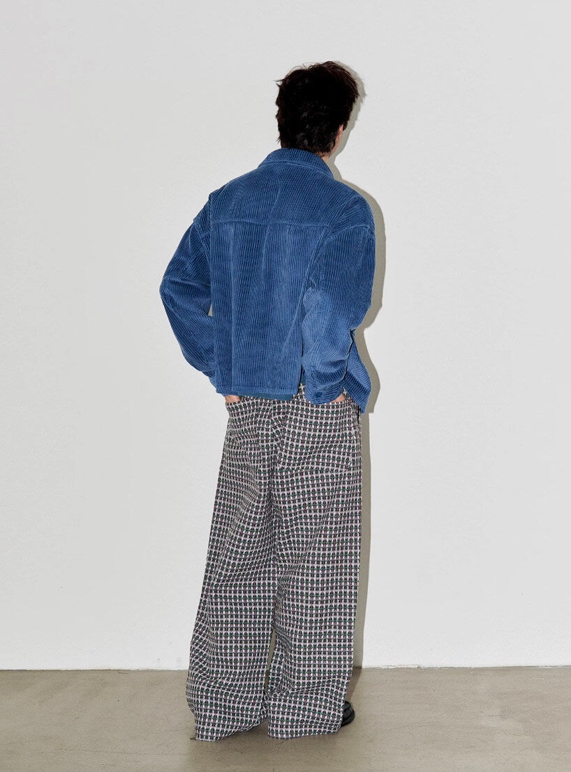 LIBERAFIT Wool Tweed Grid Pattern Pleated Baggy Trousers